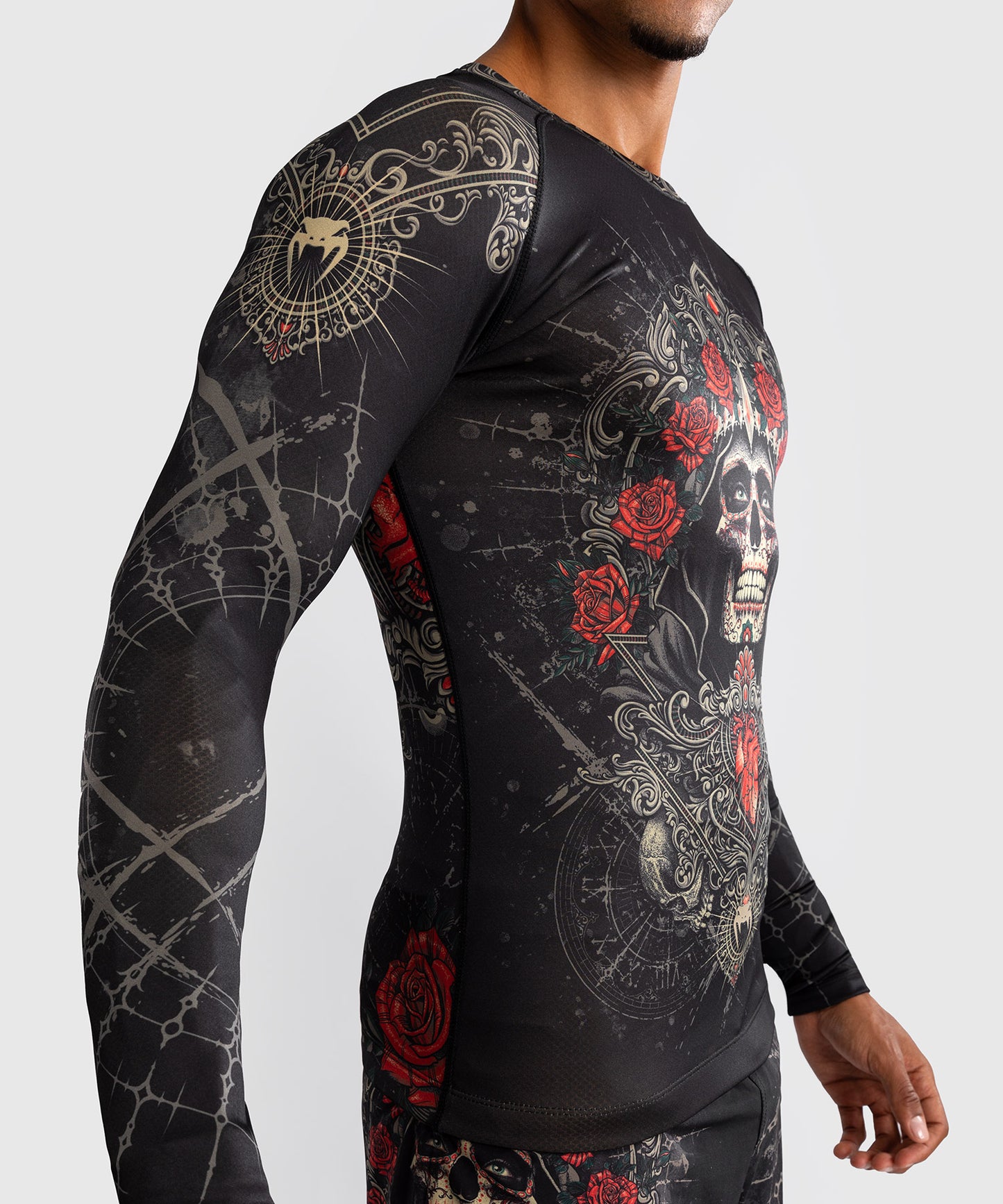 Venum Santa Muerte 5.0 Herren Langarm Rashguard - Tiefes Schwarz/Gold