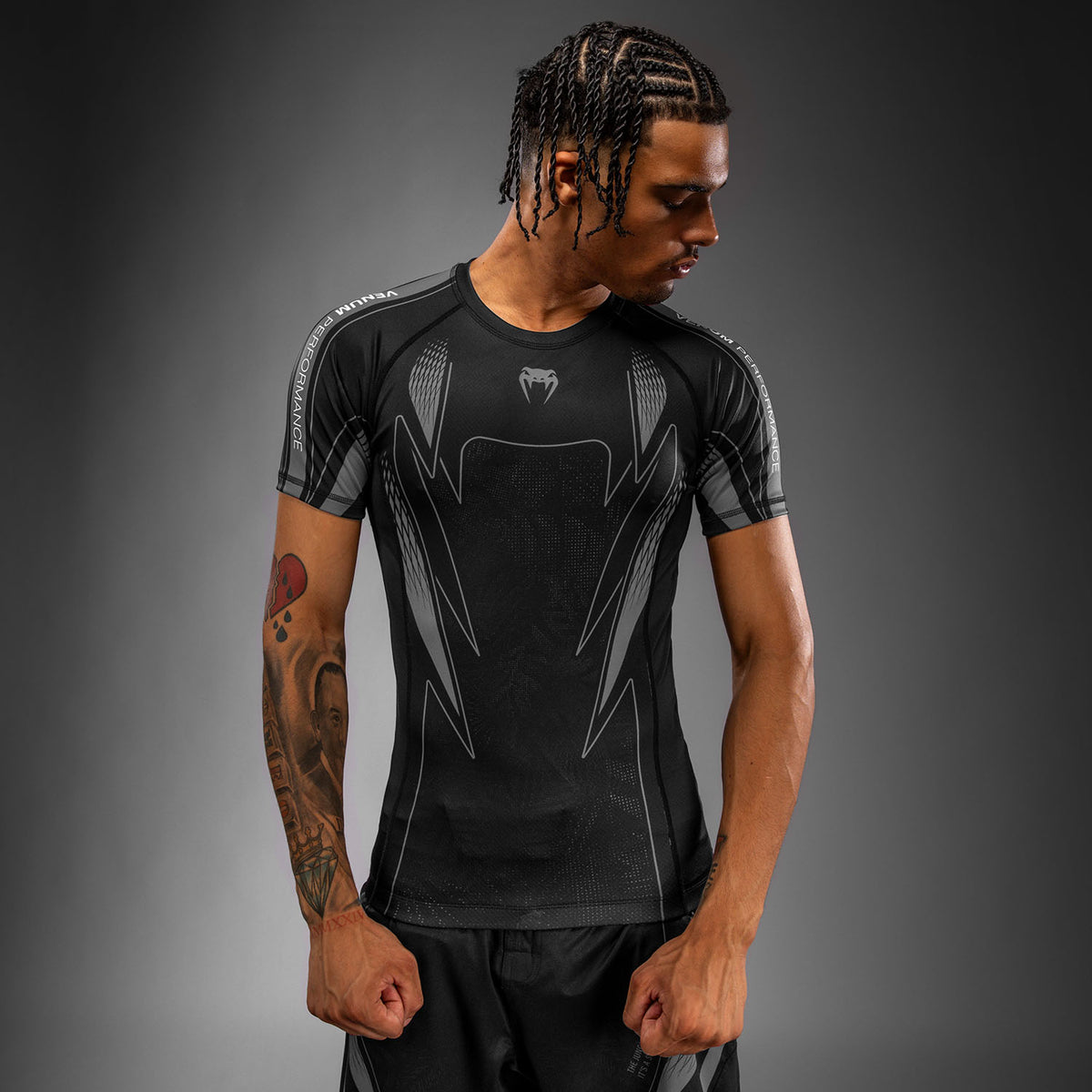 Venum Amazonia Reborn Kurzarm-Rashguard - Schwarz/Grau