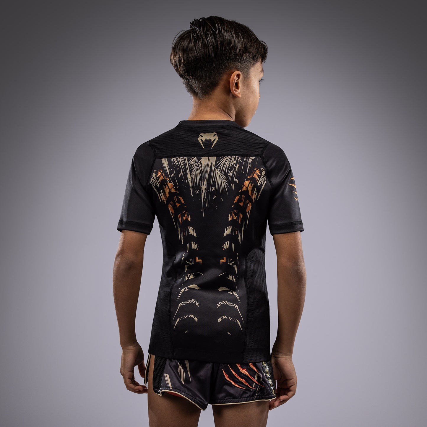 Venum Tiger Kinder Kurzarm Rashguard - Schwarz/Neon Orange