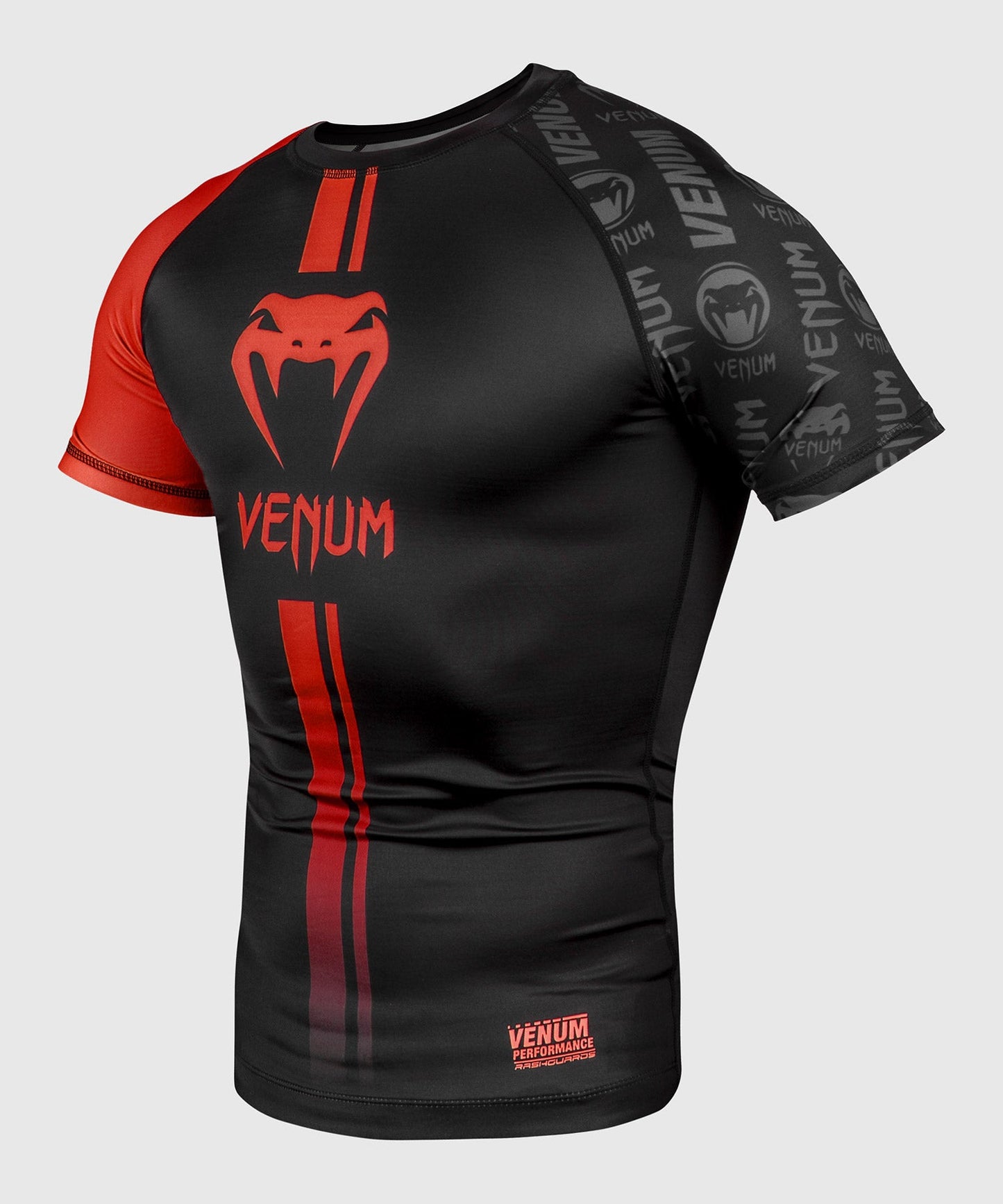 Rashguard Venum Logos - Kurzarm - Schwarz/Rot