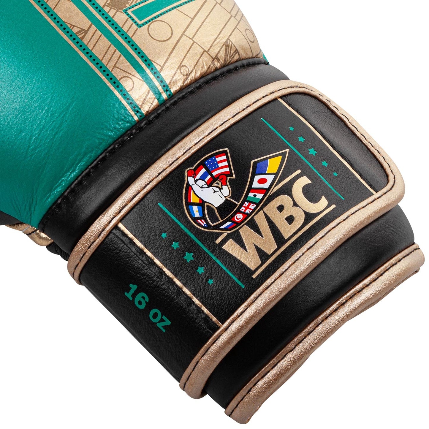 Venum Shield professionelle Boxhandschuhe - WBC limitierte Auflage - Klettverschluss - Metallicgrün/Gold