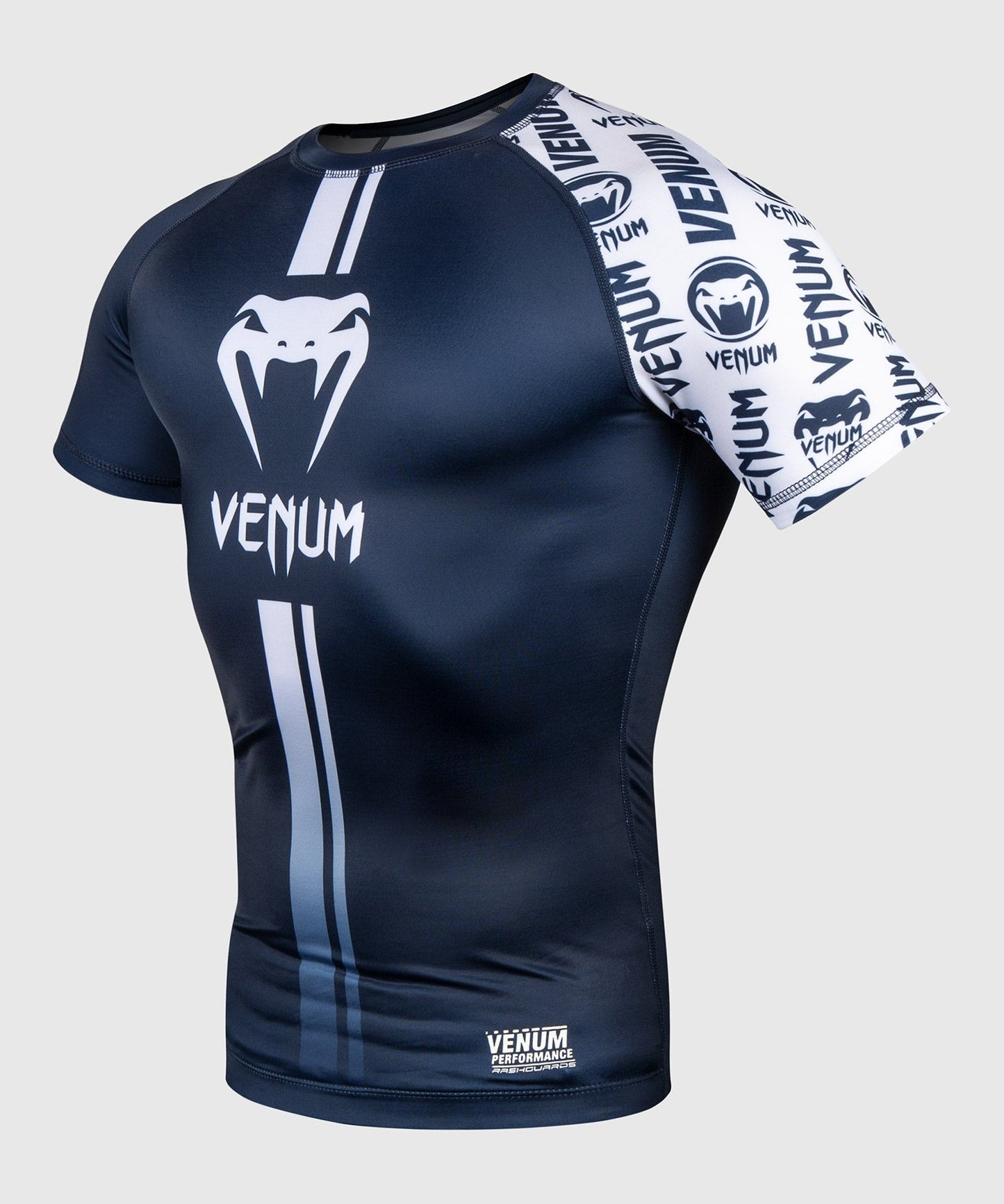 Rashguard Venum Logos - Kurzarm - Marineblau/Weiß